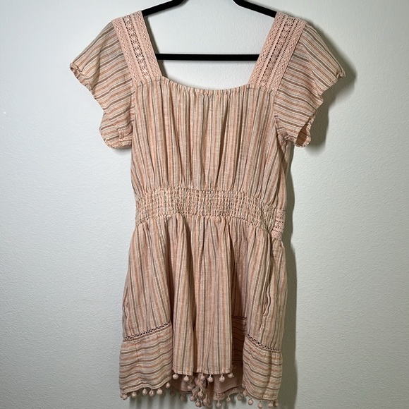 American Eagle Striped Cotton Linen Blend Romper – Size Medium Tall - Picture 9 of 10